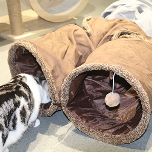 Grey Suede Cat Tunnel with Two Peepholes and Bubble Ball D969