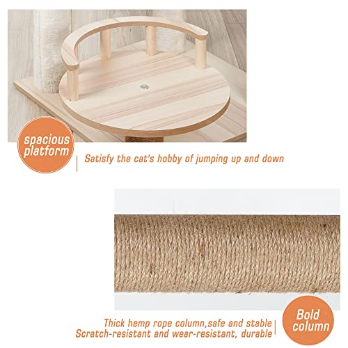 Large Wooden Cat Tree with Scratching Post and Cozy Bed U567583