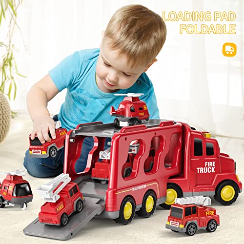 TEMI Construction Truck Toys for Toddlers 3-5, 7-in-1 Friction Power Vehicle Car Set O436