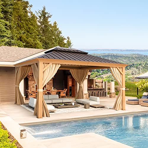 YOLENY 10' x 12' Hardtop Gazebo with Galvanized Steel Double Roof, Netting and Curtains Y84317