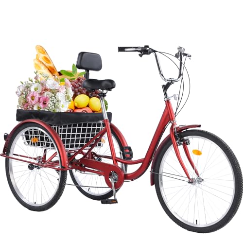 Adult Tricycle 26-Inch 3-Wheel Cruiser Bike with Basket and Adjustable Seat B1178