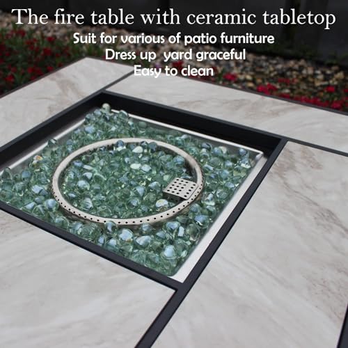 30" Propane Fire Pit Table with Ceramic Top, 50000 BTU, Outdoor Gas Firepit with Lid & Glass Rock Y964