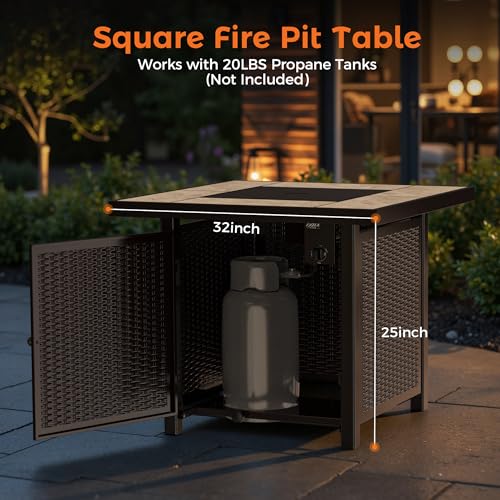 BALI OUTDOORS 50000 BTU Propane Fire Pit Table, 30 in Square Outdoor Firepit U6462