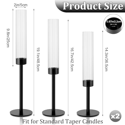 Black Hurricane Candle Holders Set of 6 Glass Taper Candlestick Holders G494