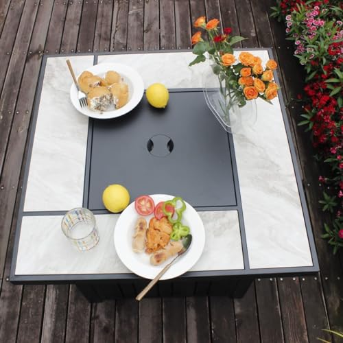 30" Propane Fire Pit Table with Ceramic Top, 50000 BTU, Outdoor Gas Firepit with Lid & Glass Rock Y964