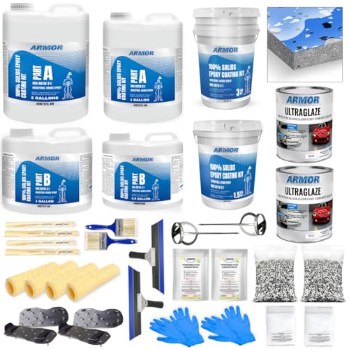 Garage Epoxy Floor Kit 100% Solids 2 Part Coating with UltraGlaze Topcoat, Blue, 300 Sq Ft G29167