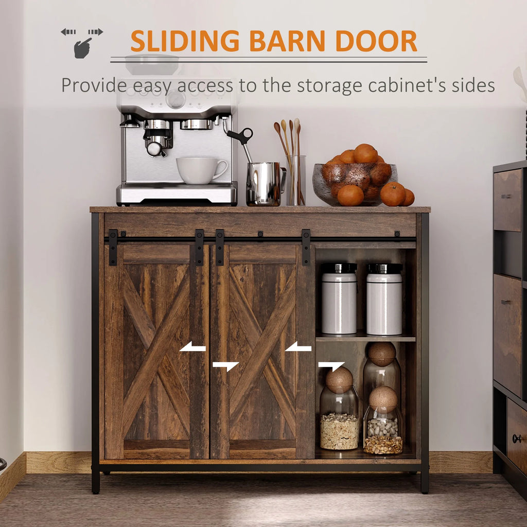 HOMCOM Industrial Sideboard Buffet Cabinet with Sliding Barn Doors, Rustic Brown A25906