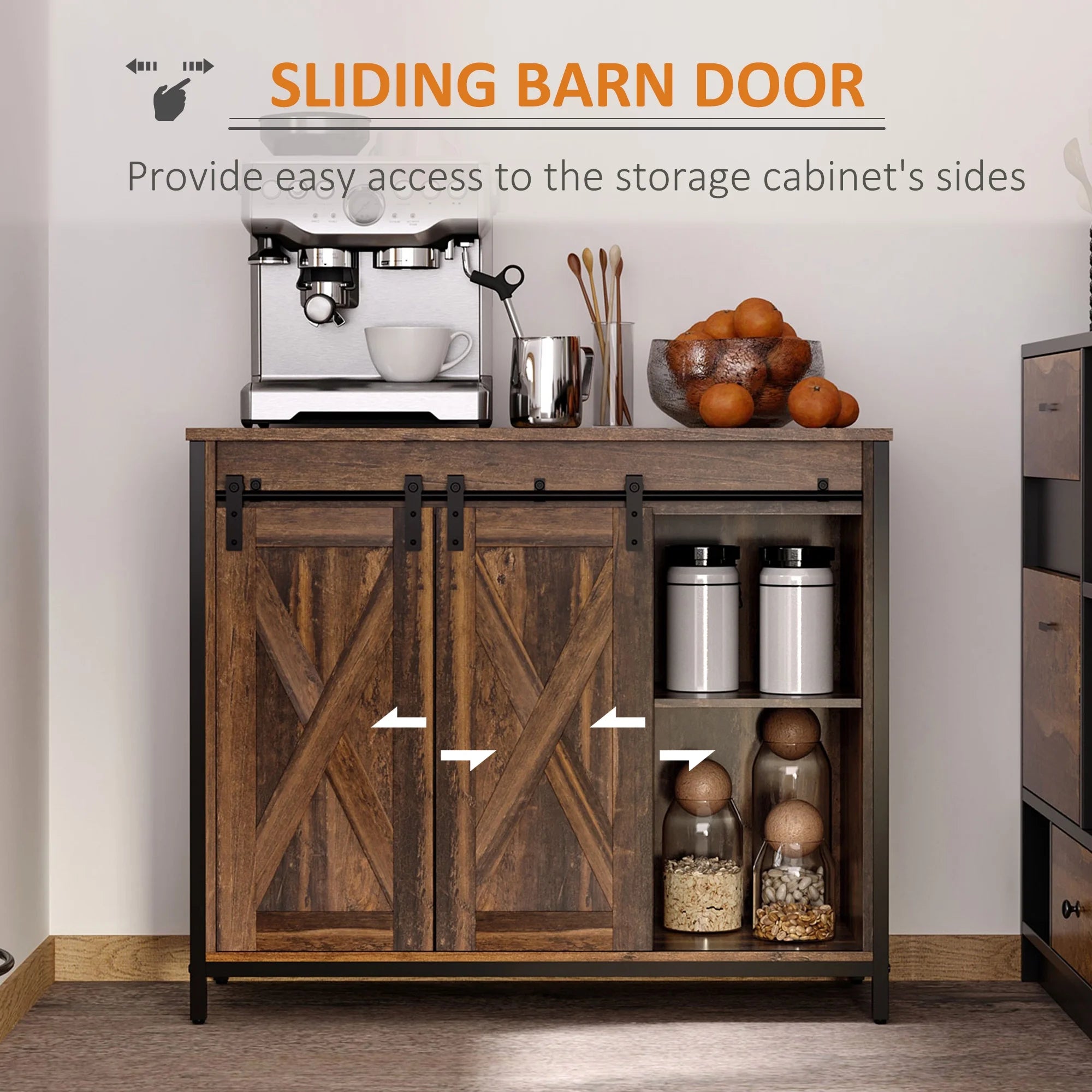 HOMCOM Industrial Sideboard Buffet Cabinet with Sliding Barn Doors, Rustic Brown A25906