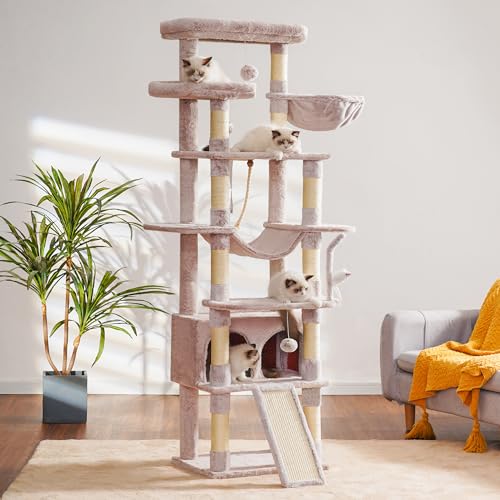 Heybly Gothic Cat Tree, 78 inch Multi-Level Cat Tower with Perches and Scratching Board H110