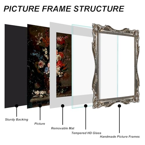 Black Vintage Picture Frame with Mat for 5x7 or 8x10 Photos E9622