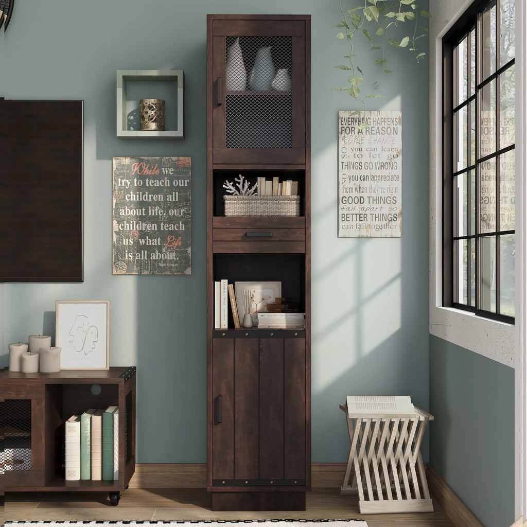 Furniture of America Hury Farmhouse Walnut Multi-Storage TV Tower P477386