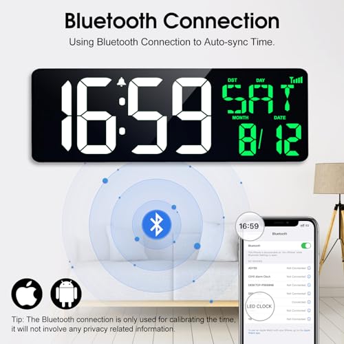 17 Inch Digital Wall Clock with Bluetooth Sync, Auto-Dimming and Remote S55740