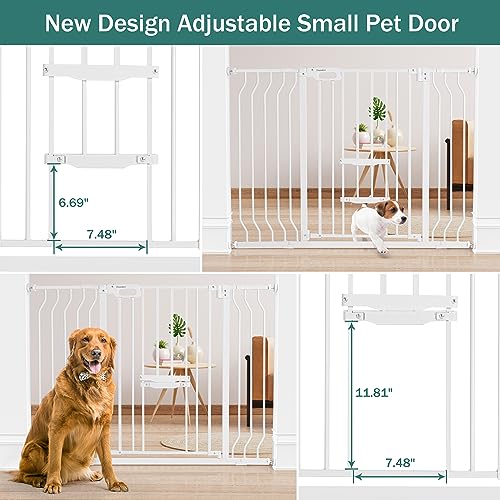 Newnice Baby Gate with Cat Door 29.9-48.8" Extra Wide, 33" Tall, Auto Close, White Z9749