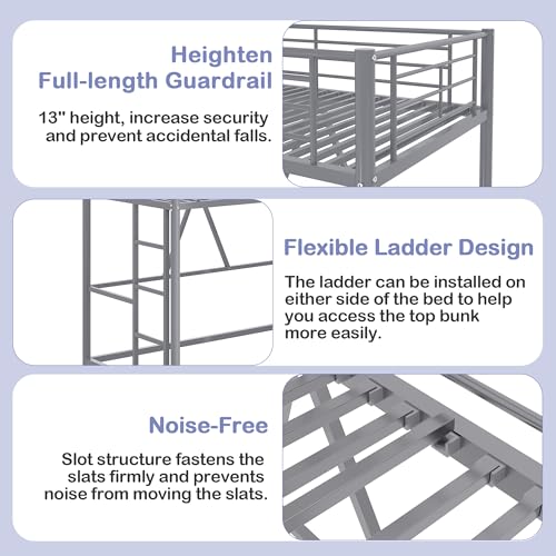 VECELO Loft Bed Twin Size Metal Frame with Ladder and Guardrail, Pink B728246