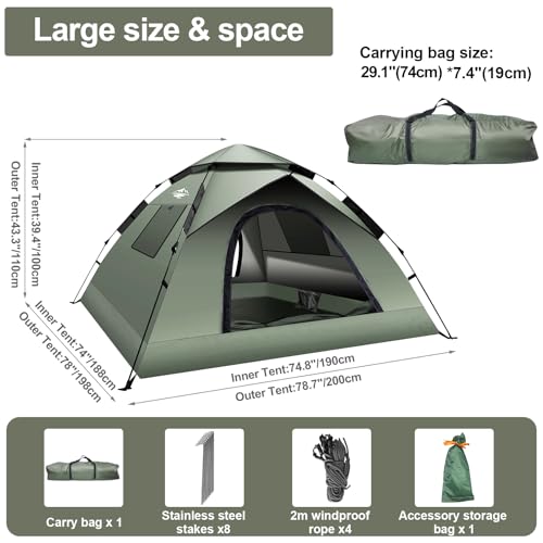 Instant Pop Up Tent for Camping 2-3 Person Waterproof O594456