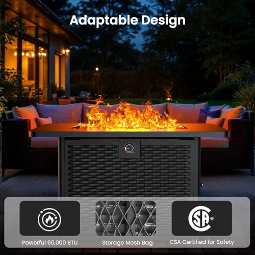 Ciays 43-Inch Rectangular Propane Fire Pit Table with Cover and Rocks R55178