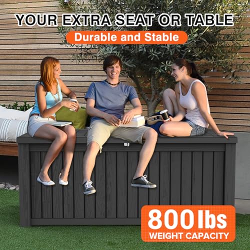 260 Gallon UV Resistant Outdoor Storage Box, Lockable Resin Deck Box, Gray E1034