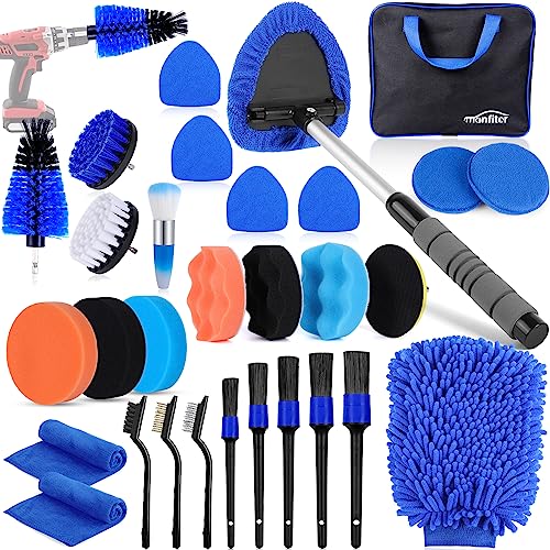 Car Detailing Kit, 25PCS Car Cleaning Kit Interior, Car Detailing Kit Interior Cleaner Car Detail Kit include Windshield Cleaning Tool,Drill Brush,Buffing Sponge Pads,Washing Mitt,Suction Cup ect