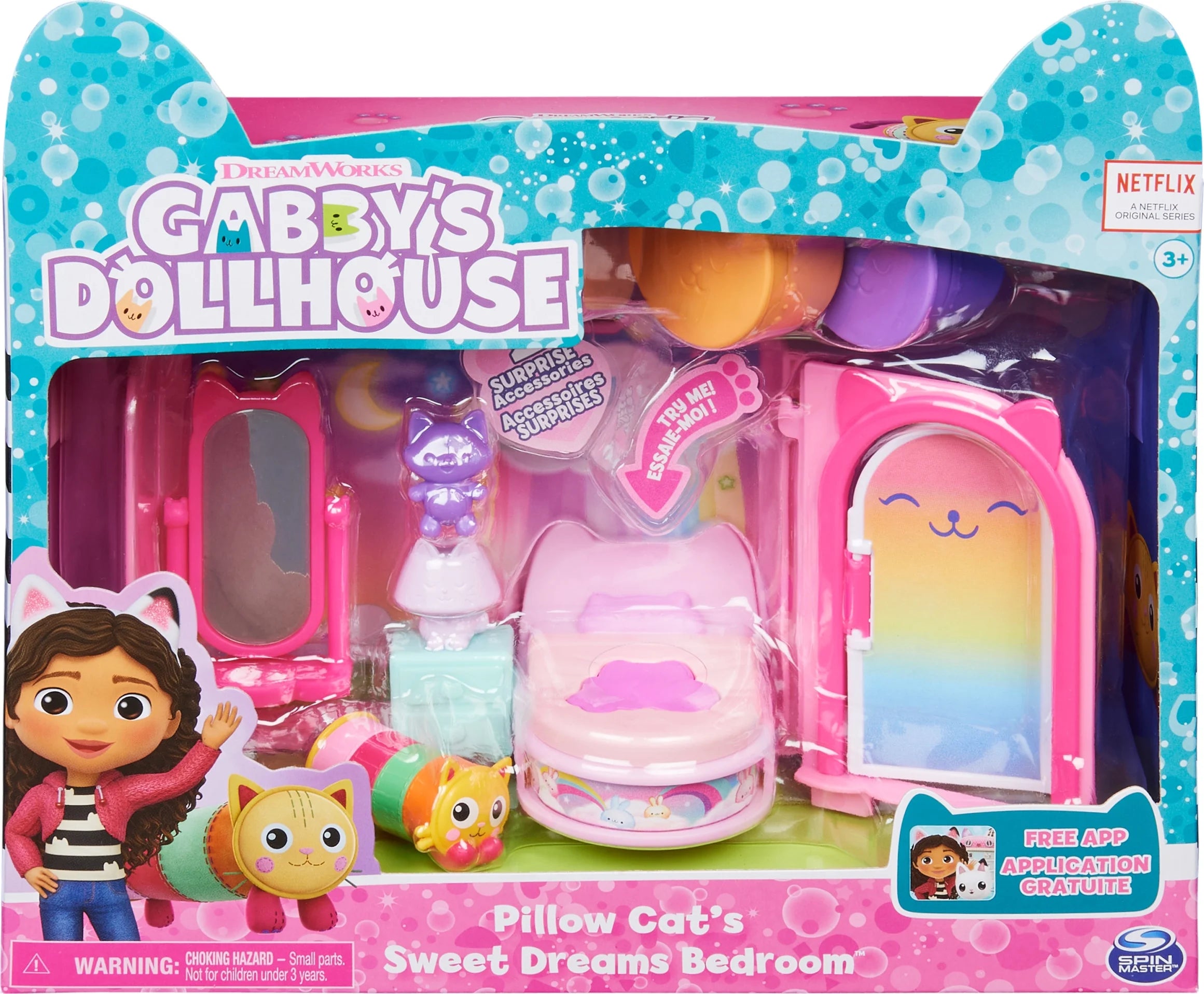 Gabby’s Dollhouse Sweet Dreams Bedroom with Pillow Cat Figure, Kids Toys for Ages 3 and up D8061