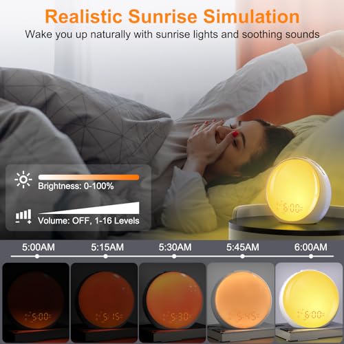 Sunrise Alarm Clock with Wake Up Light, Dual Alarms, FM Radio E557