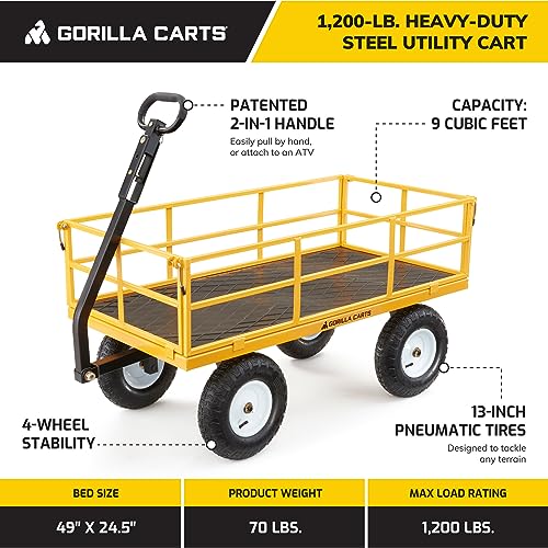 Gorilla Carts Steel Utility Wagon with Removable Side Panels, 1000 lb Capacity, Gray U674568
