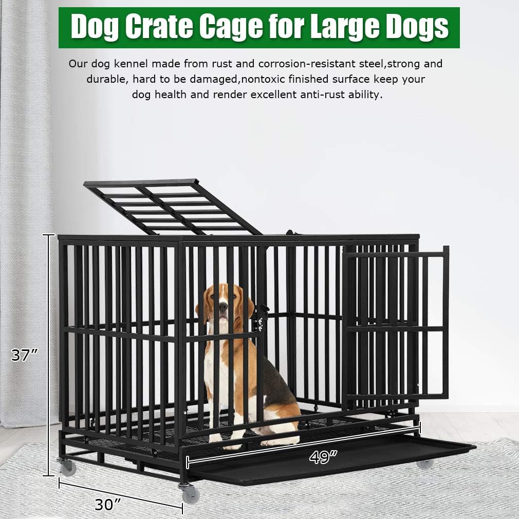 BestPet Heavy Duty Dog Crate for Large Medium Dogs 48 Inches with Plastic Tray, Black H31738