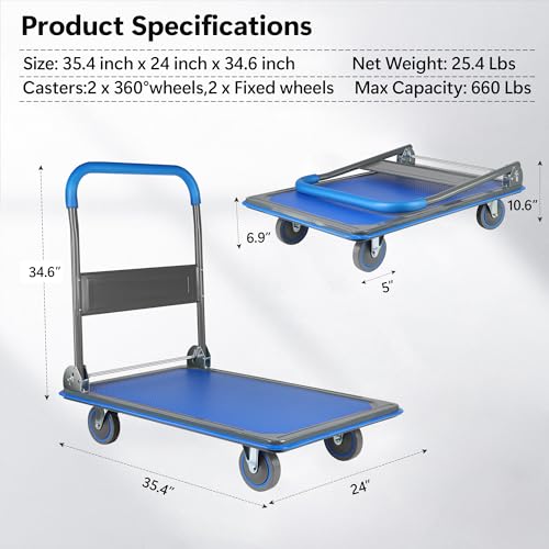 Foldable Push Cart Dolly 330 lbs Capacity Heavy Duty N9648