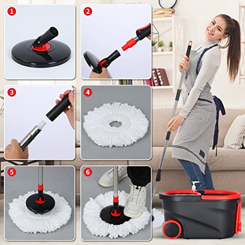Spin Mop and Bucket Set with Wringer, 3 Microfiber Refills, Stainless Steel 61" Handle T5095