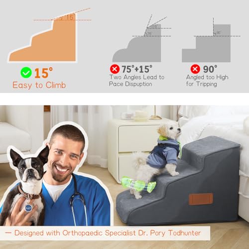Supet Dog Stairs for Small Medium Dogs, Anti-Slip Pet Ramp for Bed Couch Car J22180