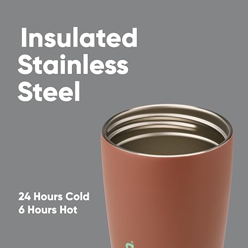 Owala SmoothSip Slider Insulated Stainless Steel Coffee Tumbler 12 oz, Grey/Brown M551