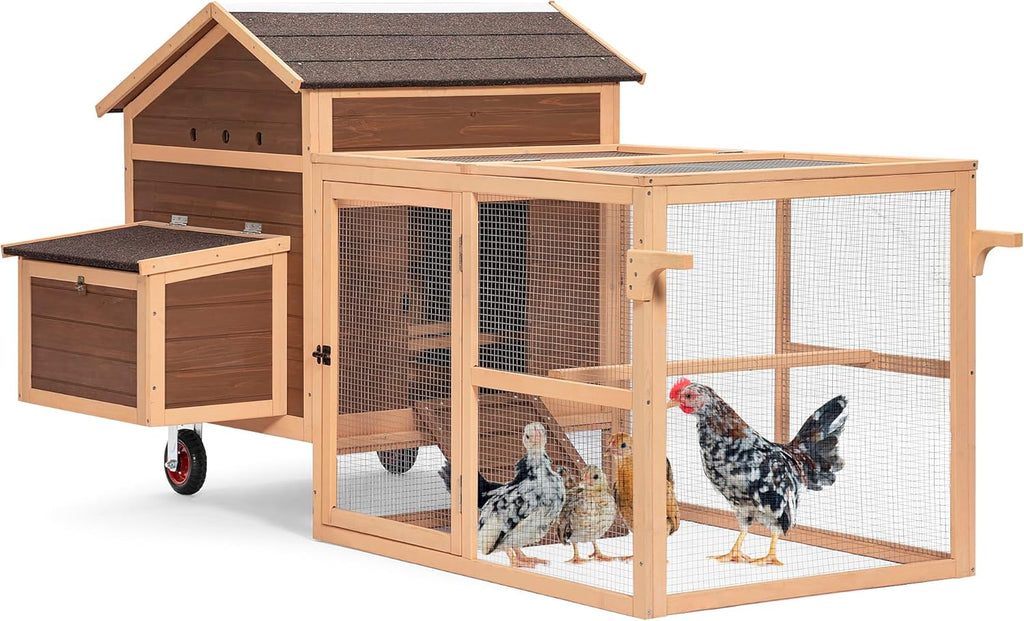 PETSFIT Large Chicken Coop Tractor 81" Hen House Suitable for 4-8 Chickens, Outdoor Waterproof Poultry Cage with Nesting Box/Wheels-5 Access Areas & Pull Out Tray for Easy Cleaning