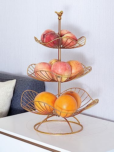 LANDTOM Metal 3-Tier Fruit Basket Holder Decorative Stand, Gold E3391