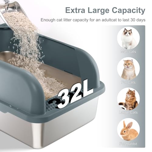 Enclosed Stainless Steel Cat Litter Box XXL with Scoop Q249