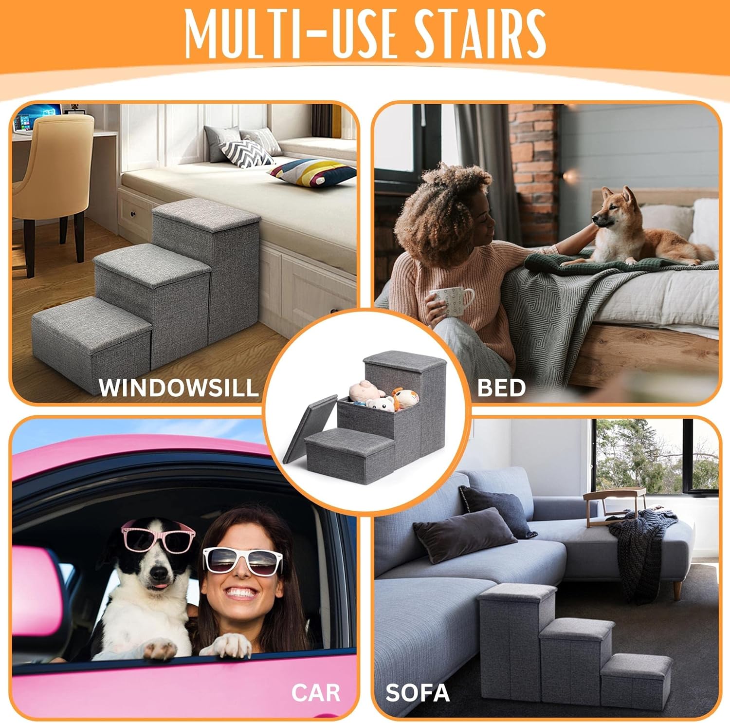 Foldable Dog Stairs for High Beds, Couch, and Small Pets P177