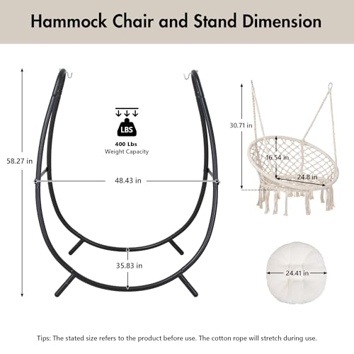 ANOW Macrame Hammock Chair with Stand, Heavy Duty, Max 400 Lbs, Natural D6144