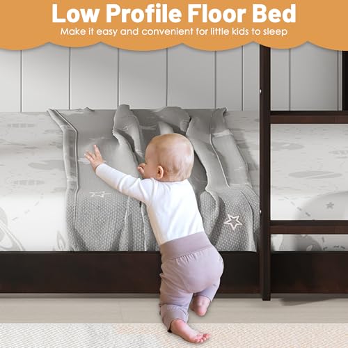Twin Over Twin Wood Bunk Bed with Ladder and Guardrails for Kids P604