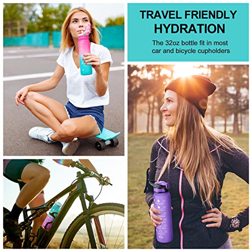 32oz Leakproof Motivational Sports Water Bottle with Straw & Time Marker N554027