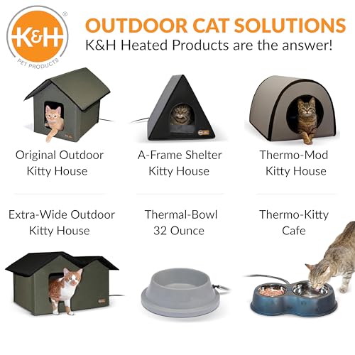 K&H Pet Products Extra-Wide Heated Outdoor Cat House, Weatherproof Insulated Shelter, 2 Doors, Olive G573