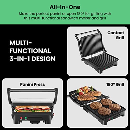 Chefman Panini Press Grill and Gourmet Sandwich Maker, Non-Stick, 4 Slice, Black U13044