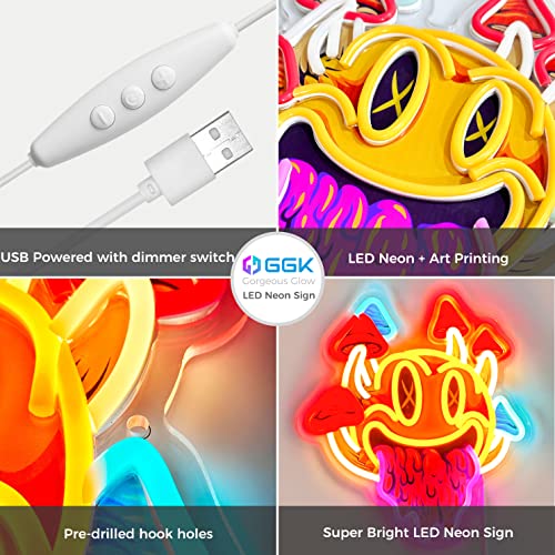 GGK Smiling with Mushrooms Neon Sign Mushroom Decor for Bedroom Wall I398847