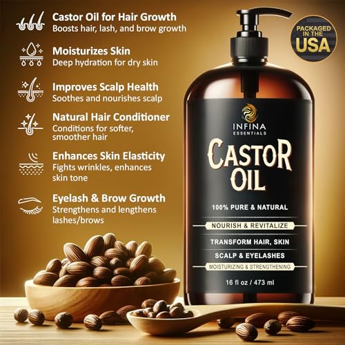 Pure Castor Oil Cold Pressed Hexane Free - Glass Bottle, 16 fl oz I96091