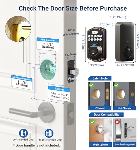 Veise Fingerprint Door Lock, Keyless Entry Deadbolt, Oil Rubbed Bronze A43525