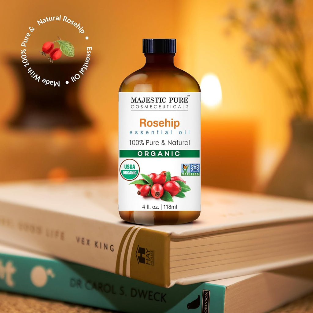 Majestic Pure Organic Rosehip Oil for Face, Skin, Hair & Massage, 4 fl oz N8278
