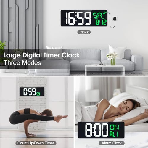17 Inch Digital Wall Clock with Bluetooth Sync, Auto-Dimming and Remote S55740