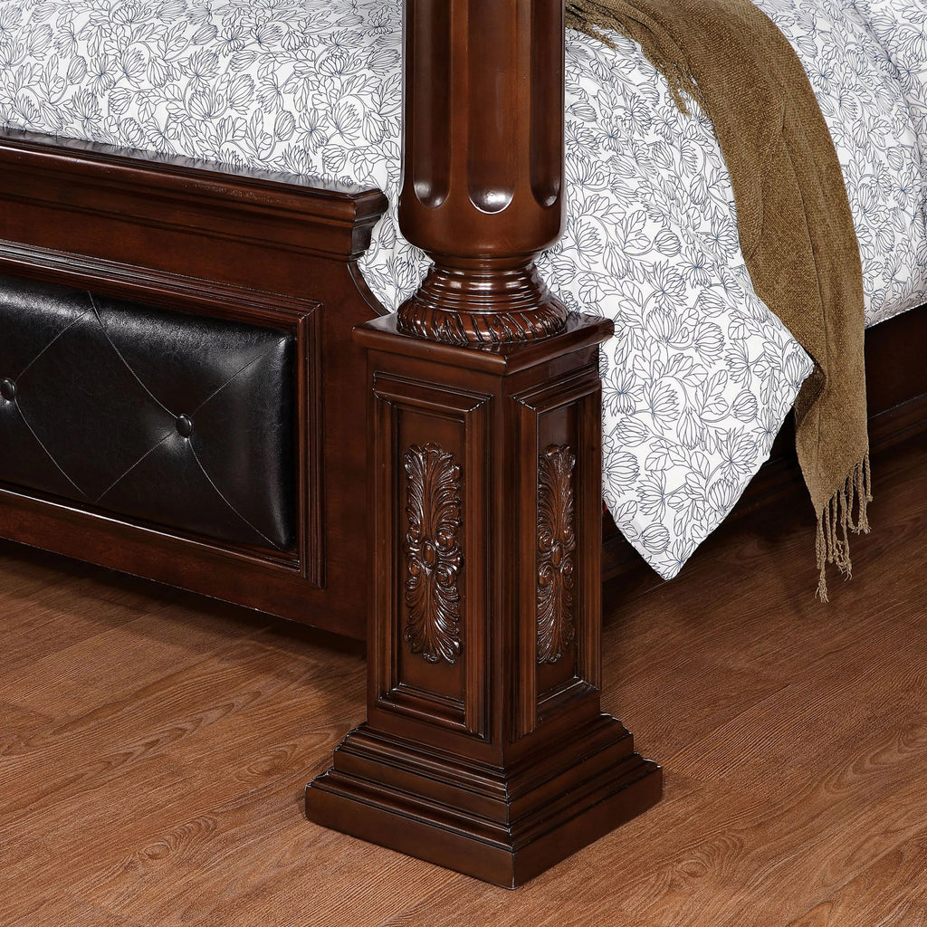 Furniture of America Arthur Canopy Bed Queen Brown Cherry G473