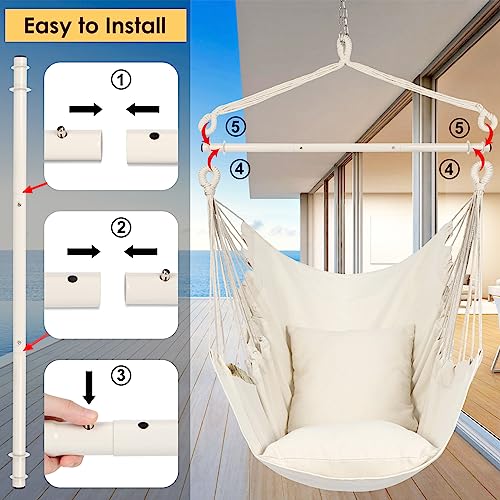 Y-STOP Hammock Chair Hanging Rope Swing with 2 Cushions, Beige I74503