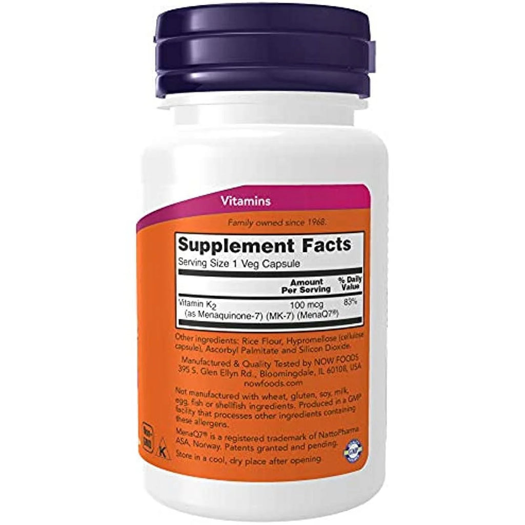 NOW Supplements MK-7 Vitamin K-2 100 mcg, 60 Veg Capsules D182605
