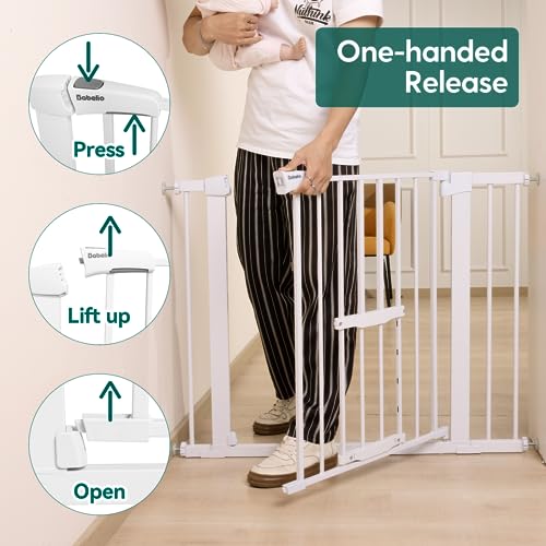 BABELIO Extra Wide Baby Gate with Cat Door, Auto Close, Metal, Black F1302