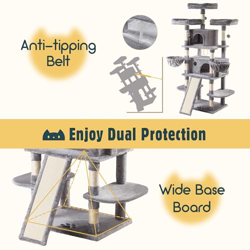 HOOMIC 68-Inch Multi-Level Cat Tree Tower for Large Cats, Beige E95340
