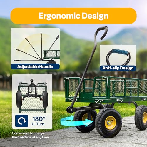 VIVOHOME Heavy Duty 880 Lbs Mesh Steel Folding Garden Cart Wagon with Removable Sides H820787